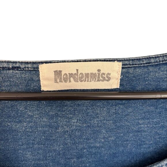 Mordenmiss Oversize Blue Denim Pockets Casual Long Sleeve Shirt Dress - Picture 5 of 9